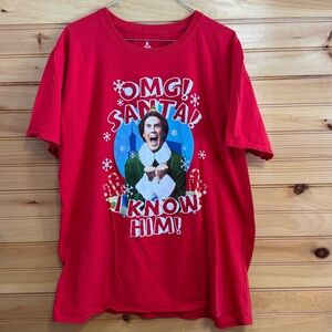 Elf OMG! Santa! I know him! Red Christmas Tee XL